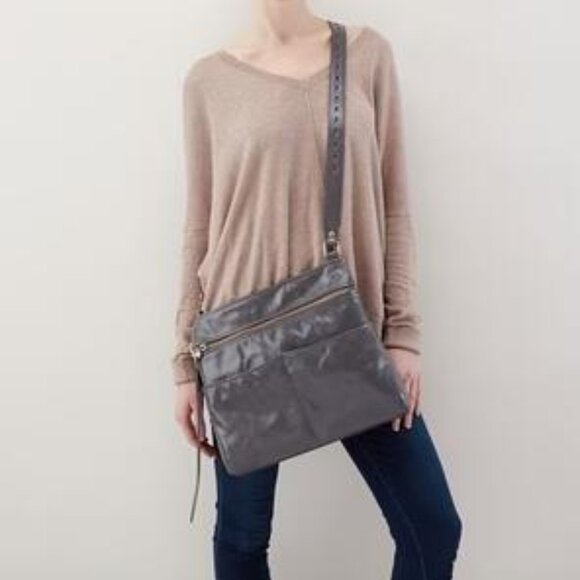 Hobo Angler Gray Leather Crossbody Bag - Picture 15 of 15